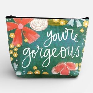 NWT “You’re Gorgeous” Floral Cosmetic Bag | Inspirational Makeup Pouch